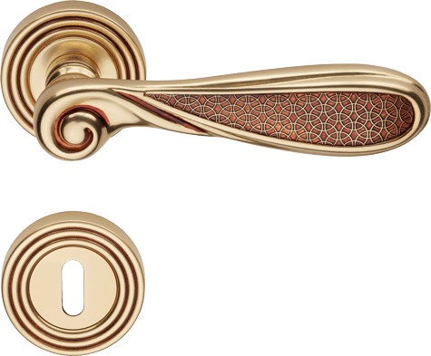 Klamka Aisha Linea Cali na rozecie 112 kolor OF francuskie złoto z rozetą na klucz pokojowy
